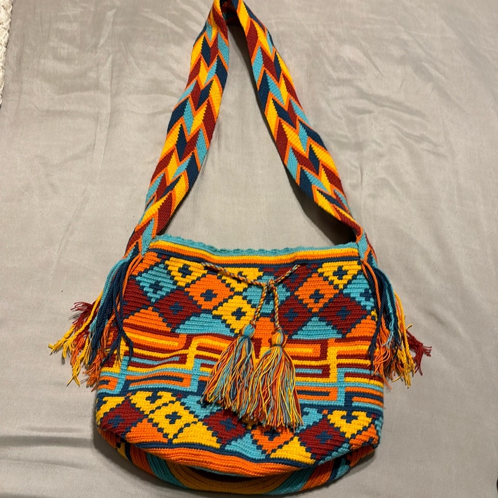 Multi colored Wayuu tribal mochila